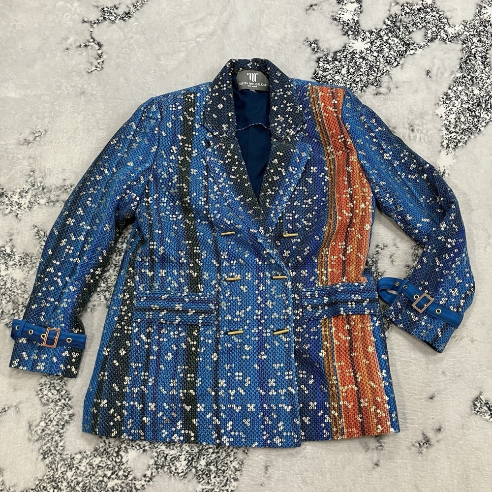 Nikita Mhaisalkar Blue Sequin‎ Statement Jacket Blazer Womens Size Medium